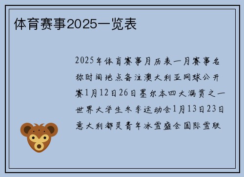 体育赛事2025一览表